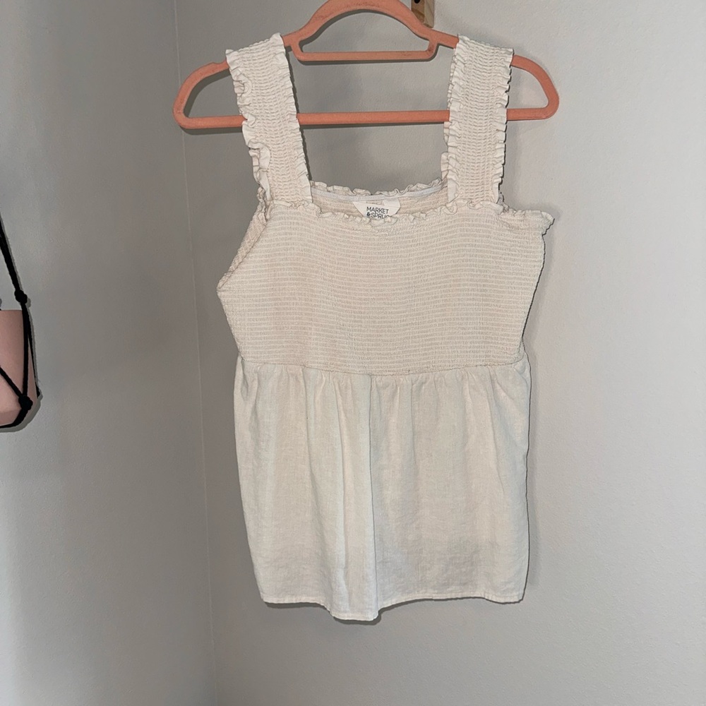 Market & Spruce Cream Ruffle Tank Top